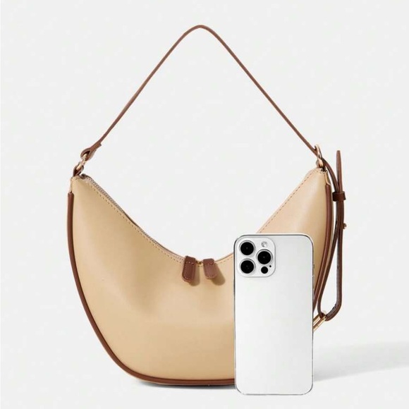 Beige handbag shoulder bag purse with brown contrast lining - faux leather - Picture 3 of 10